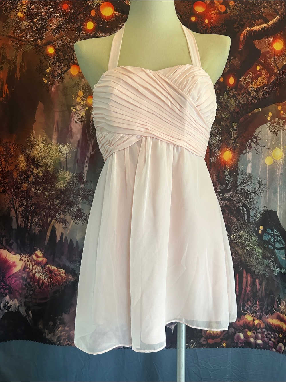 Strapless Halter Chiffon Dress in Light Pink
